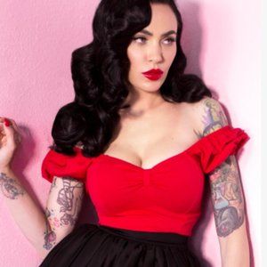 POWDER PUFF TOP IN RED - VIXEN BY MICHELINE PITT